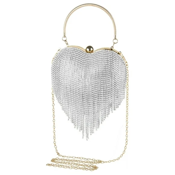 Women Heart Shape Crystal Tassel Bag - Picture 9 of 9